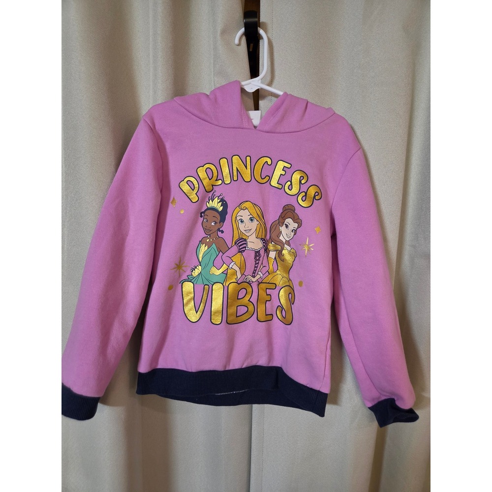 Disney Princess Vibes Pink Hoodie Tiana Rapunzel Belle Gold Foil Girls 6X NWOT